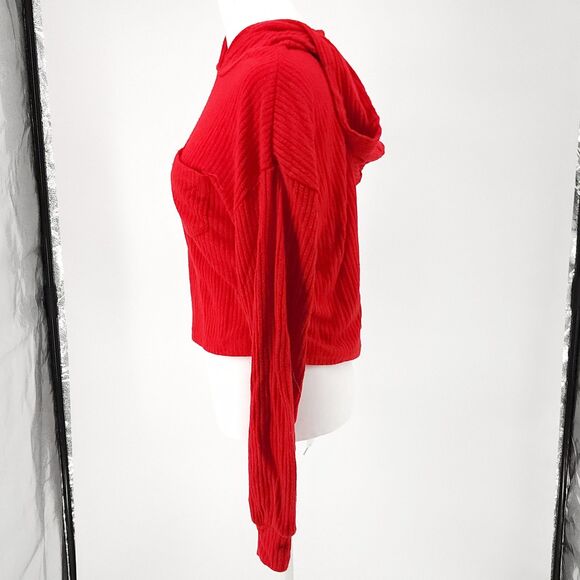 SHEIN Red ribbed crop sweater with hood (xs) - Picture 3 of 5